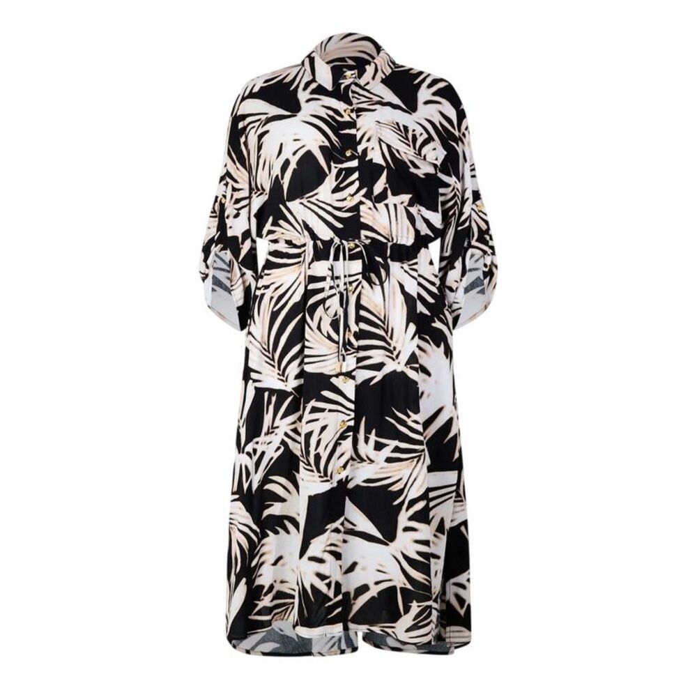 Biba Womens/Ladies Leaf Print Pocket Midi Shirt Dress / Black/White